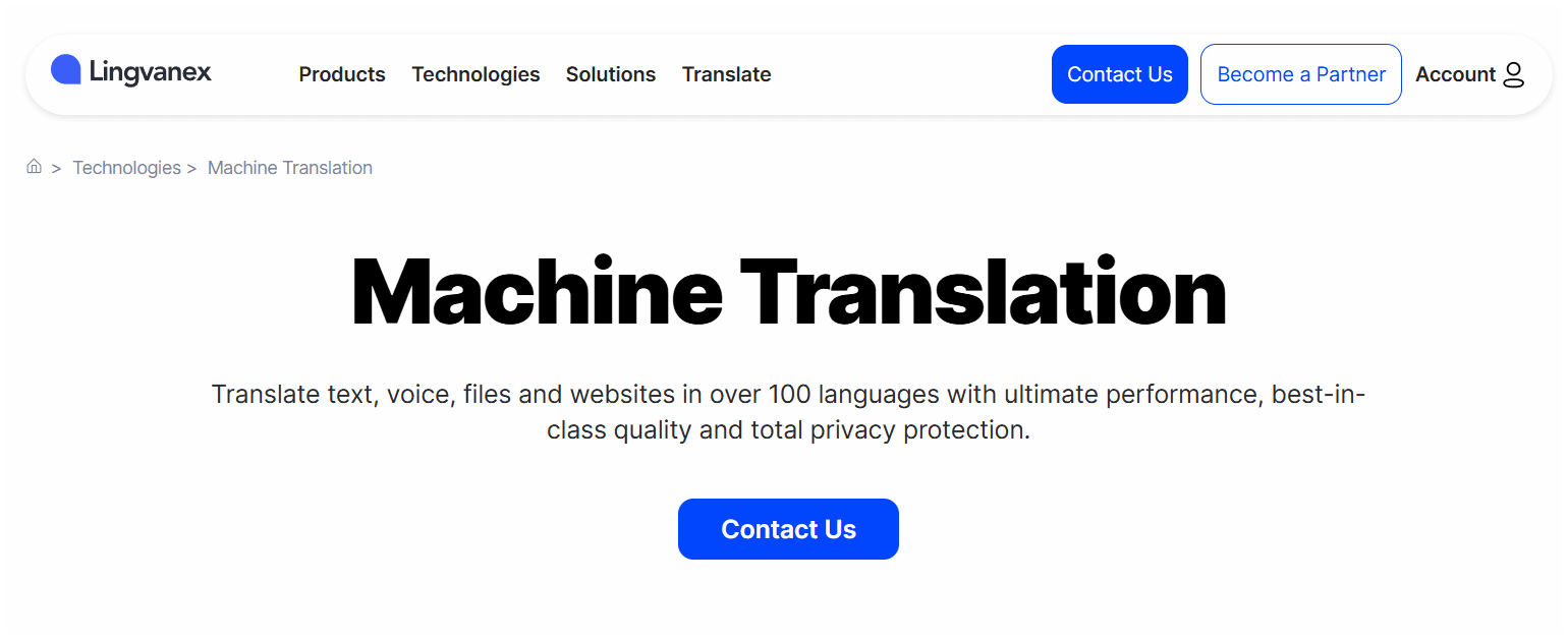 Lingvanex Machine Translation Product Details