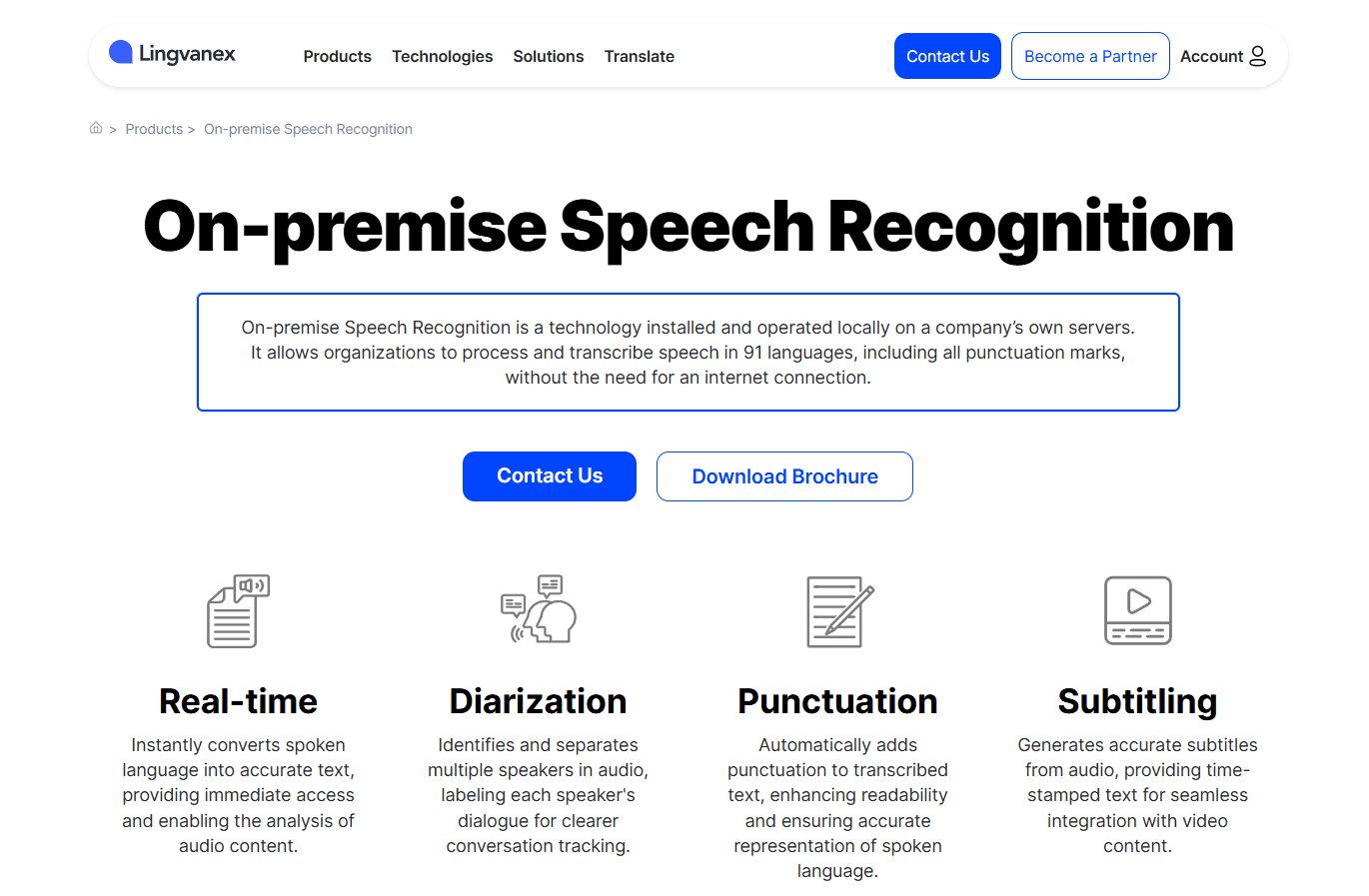 Lingvanex On Premise Speech Recognition Product Details