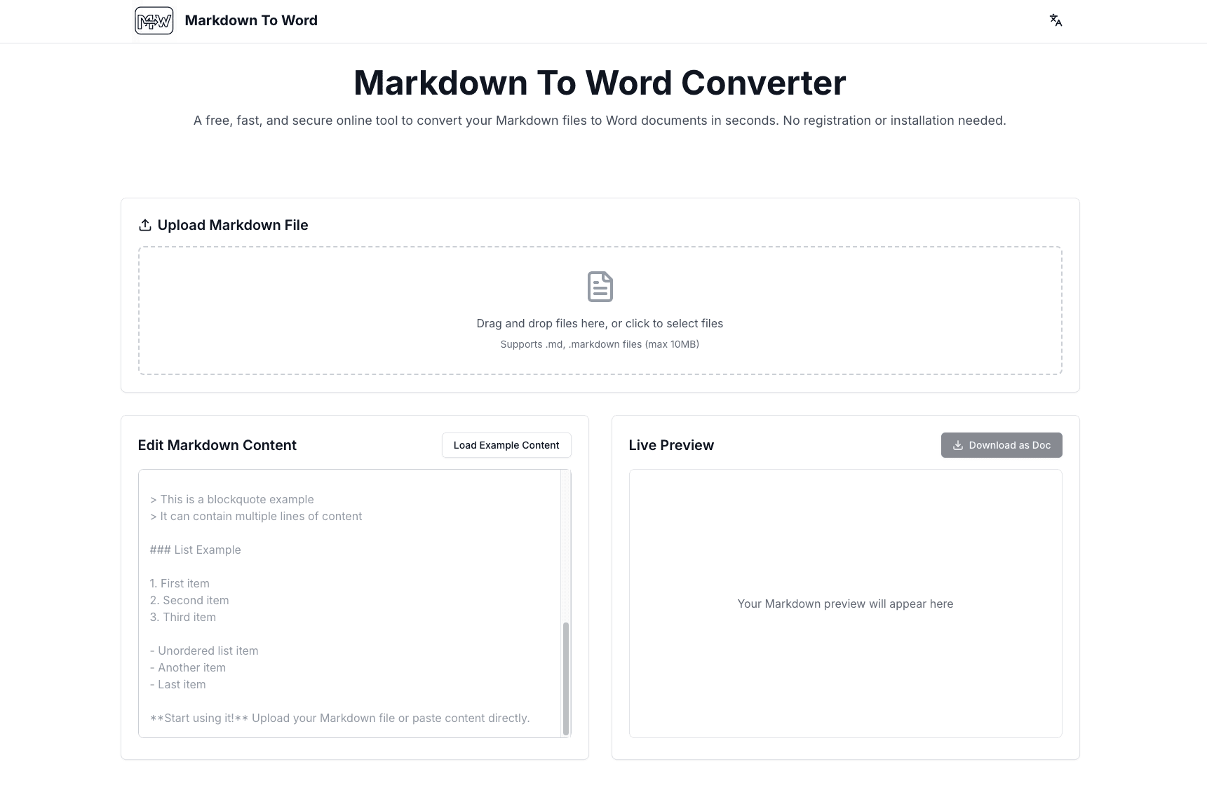 Markdown To Word Online - 1