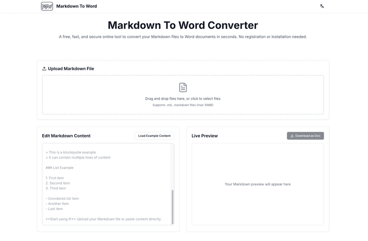Markdown To Word Online - 1